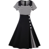 Contrast Striped Button Detail Flare Dre - Dresses - $41.00 