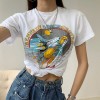 Cool spaceship printed short-sleeved T-shirt female retro - Shirts - $25.99 