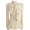 Cream Ruffled Blouse - 半袖衫/女式衬衫 - 