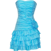 Crinkle Satin Strapless Ruffle Mini Dress Prom Formal Bridesmaid Turquoise - Dresses - $69.99 