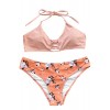Cupshe Fashion Women's Stripe Top Floral Printing Bottom Halter Padding Two Piece Swimsuits Beach Bathing Suit - 水着 - $23.99  ~ ¥2,700