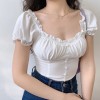 Cute age-reducing U-neck slimming lotus leaf lace bubble short-sleeved one-breas - Рубашки - короткие - $35.99  ~ 30.91€