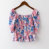 Cute word shoulder waist top short floral chiffon shirt - Košulje - kratke - $19.99  ~ 126,99kn