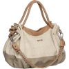 DARBY Dual-tone Beige Textured Top Double Handle Buckle Style Hobo Satchel Shopper Tote Handbag Purse Shoulder Bag w/Décor Chain Strap - ハンドバッグ - $39.50  ~ ¥4,446