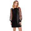 DIDK Women's Velvet Tunic Dress with Embroidered Floral Mesh Bishop Sleeve - Dresses - $16.99 