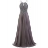 DRESSTELLS Long Prom Dress Halter Chiffon Dress Beaded Evening Party Gown - Dresses - $239.99 
