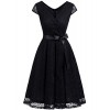 DRESSTELLS Women's Bridesmaid V Neck Ruched Dress Floral Lace Cocktail Dresses with Belt - ワンピース・ドレス - $15.99  ~ ¥1,800