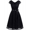 DRESSTELLS Women's Bridesmaid V Neck Ruched Dress Floral Lace Cocktail Dresses with Belt - Vestidos - $15.99  ~ 13.73€