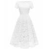 DRESSTELLS Women's Homecoming Vintage Floral Lace Short Sleeve Boat Neck Cocktail Swing Dress - ワンピース・ドレス - $59.99  ~ ¥6,752