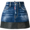 DSQUARED2 Leather Trim Denim Skirt - Krila - 