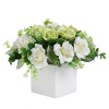 Decorative Artificial Ivory Rose Floral Arrangement in Square White Ceramic Vase - Plants - $23.99  ~ £18.23
