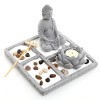 Deluxe Gray Cement Rustic Zen Buddha Statue Garden Set with Lotus Tealight Candleholder, Sand, Rock & Rake - Furniture - $17.99 