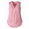 Dimildm Women's V Neck Pleated Sleeveless Chiffon Blouse Double Layered Solid Color Office Tank Top Shirts - Košulje - kratke - $49.98  ~ 42.93€