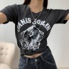 Distressed blues diva T-shirt gray retro loose letter short sleeve top - Camisas - $21.99  ~ 18.89€