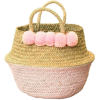Double Woven Sea Grass Pastel Pink Pom P - ハンドバッグ - 