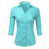 Doublju Basic 3/4 Sleeve Cotton Button Down Collared Shirts For Women With Plus Size - Camicie (corte) - $21.99  ~ 18.89€