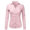 Doublju Basic Slim Fit Long Sleeve Button Down Collared Shirts For Women With Plus Size - Shirts - $22.99  ~ £17.47
