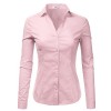 Doublju Basic Slim Fit Long Sleeve Button Down Collared Shirts For Women With Plus Size - 半袖衫/女式衬衫 - $22.99  ~ ¥154.04