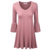 Doublju Deep V-Neck Loose Fit Bell Sleeve Flared Tunic Dress With Plus Size (Made In USA) - Kleider - $18.99  ~ 16.31€