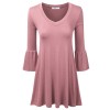 Doublju Deep V-Neck Loose Fit Bell Sleeve Flared Tunic Dress With Plus Size (Made In USA) - Obleke - $18.99  ~ 16.31€