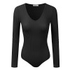 Doublju Stretchy V-Neck Rayon & Ribbed Knit Bodysuit (Made In USA/Plus Size Available) - Bielizna - $15.99  ~ 13.73€