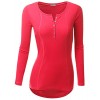 Doublju Womens Basic Casual Long Sleeve Thermal Henley T-Shirt - T-shirts - $19.99 