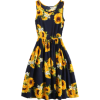 Drawstring Waist Sunflower Dress - Obleke - 