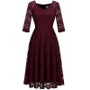 Dressystar Long-Sleeve A-Line Lace Bridesmaid Dress Midi for Wedding Formal Party - Dresses - $36.69 