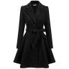 ELESOL Women Swing Wool Trench Pea Coat Lapel Wrap Winter Long Overcoat w/Belt - Outerwear - $75.99 
