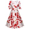 ELESOL Women's Half Sleeve Swing Dress Flower Print A Line Tea Dress - Dresses - $13.99 