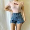 Embroidered Letter T-Shirt Round Neck Wild Fashion Knit Short Sleeve Top - Srajce - kratke - $25.99  ~ 22.32€