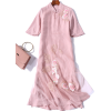 Embroidered Shift Midi Dress - Haljine - 
