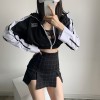 Embroidered color-block zipper loose-fitting navel short coat top - Shirts - $26.99 