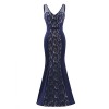 Ever-Pretty Women Elegant Vneck Navy Blue Lace Fishtail Evening Dresses 07277 - Dresses - $84.99 