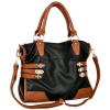 Everyday Black / Brown Bands Top Double Handle Soft Large Hobo Office Tote Satchel Handbag Purse Shoulder Bag - Hand bag - $39.50 