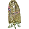 Exotic Chiffon / Velvet Butterfly Print Sequins Beaded Long Shawl Wrap Scarf - 6 color options Olive - Šali - $34.00  ~ 29.20€