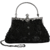 Exquisite Seed Bead Sequined Leaf Evening Handbag, Clasp Purse Clutch w/Hidden Handle Black - Hand bag - $29.99 