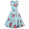 FAIRY COUPLE 50s Vintage Retro Floral Cocktail Swing Party Dress with Bow DRT017(3XL, Blue Floral) - 连衣裙 - $59.99  ~ ¥401.95