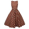 FAIRY COUPLE 50s Vintage Retro Floral Cocktail Swing Party Dress with Bow DRT017(3XL, Brown White Dots) - Dresses - $59.99 