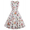 FAIRY COUPLE 50s Vintage Retro Floral Cocktail Swing Party Dress with Bow DRT017(3XL, Ivory White Floral) - Dresses - $59.99 