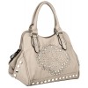 FATHIA Rhinestones Studded Clover-shape Design Top Double Handle Bowler Shopper Hobo Satchel Tote Handbag Purse Shoulder Bag Beige - Hand bag - $49.50  ~ £37.62