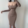 Fashion Square Collar Backless Slim Fit Hip Elastic Long Sleeve Dress - Haljine - $25.99  ~ 165,10kn