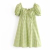 Fashion fruit green plaid bubble sleeve - Dresses - $27.99 