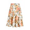 Fashionomics Womens Print Flare Pleated Midi Elastic Waist A-line Skirt (M, IVORY1) - Skirts - $17.99 