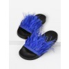Faux Fur Detail Slip On Sandals - Sandals - $16.00 