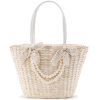 Faux Pearl Straw Tote Bag With Bow - Torebki - 