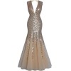 Fazadess Women Deep V Neck Sleeveless Sequins Tulle Evening Dress - Haljine - $96.99  ~ 83.30€