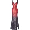 Fazadess Women Deep V Neckline Gradual Sequin Side Split Mermaid Long Party Dress - ワンピース・ドレス - $73.99  ~ ¥8,327