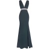 Fazadess Women's Backless Deep V Neck Rhinestone Side Slit Mermaid Train Evening Party Dress - Obleke - $58.99  ~ 50.67€