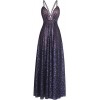 Fazadess Women's Elegant Deep-V Sleeveless Backless Sequin Bridesmaid Maxi Grenadine Long Swing Party Dress - Dresses - $55.99 